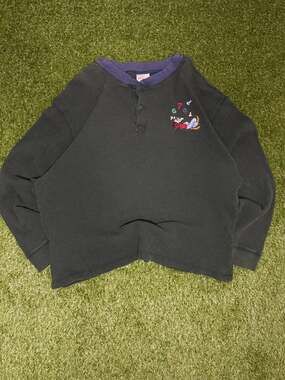 Vintage Disney Store Exclusive Goofy Embroidered Thermal Henley Shirt Size L